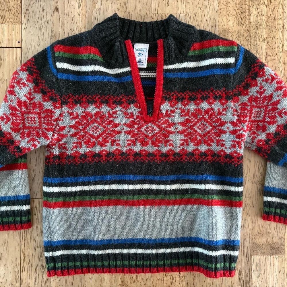 Old Navy Boys Red & Black ‘Ski' Pullover Winter Snow Sweater | Sz 4